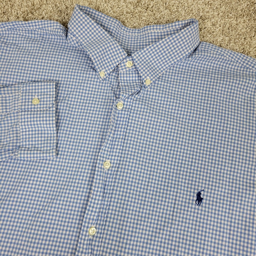 Ralph Lauren Mens 4XLT Blue White Gingham Check Pony Button Down LS